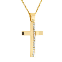 Χρυσός γυναικείος σταυρός με αλυσίδα 14 Καρατίων
