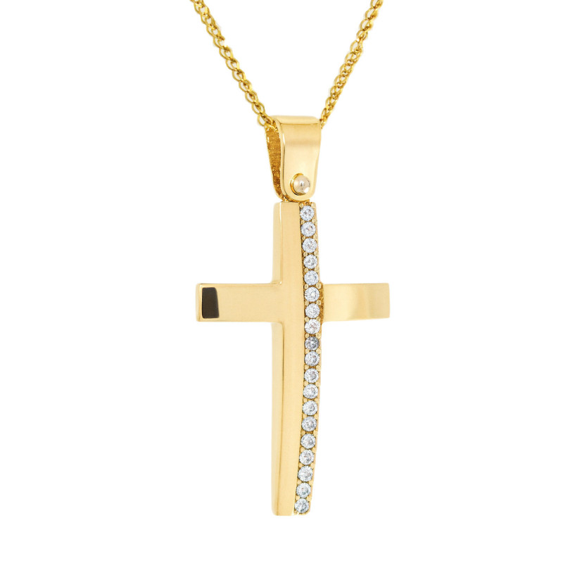 Χρυσός γυναικείος σταυρός με αλυσίδα 14 Καρατίων