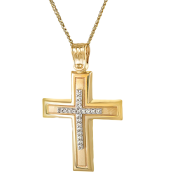 Χρυσός γυναικείος σταυρός με αλυσίδα 14 Καρατίων