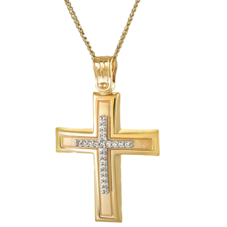 Χρυσός γυναικείος σταυρός με αλυσίδα 14 Καρατίων