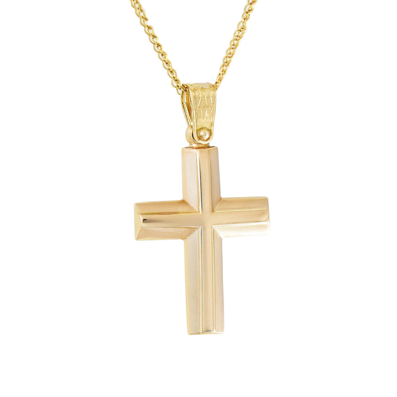 Χρυσός Ανδρικός γυναικείος σταυρός με αλυσίδα 14 Καρατίων