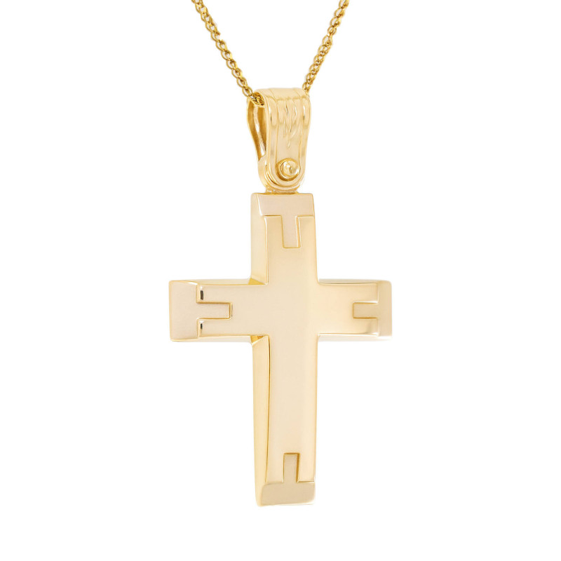 Χρυσός Ανδρικός σταυρός με αλυσίδα 14 Καρατίων
