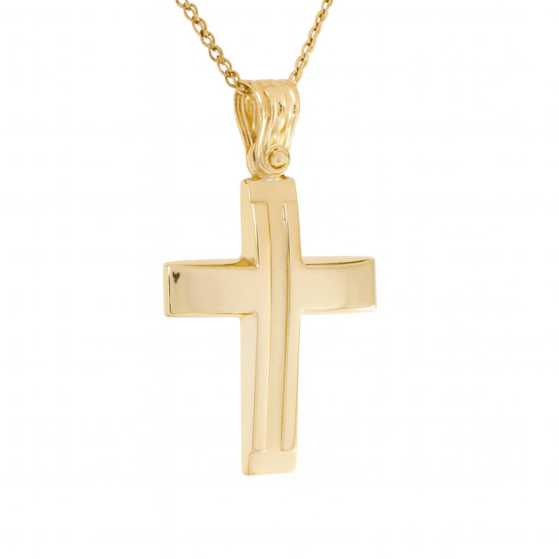 Χρυσός Ανδρικός σταυρός με αλυσίδα 14 Καρατίων
