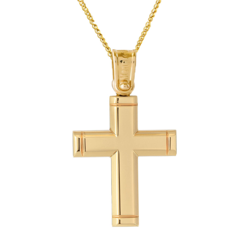 Χρυσός Ανδρικός σταυρός με αλυσίδα 14 Καρατίων