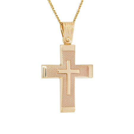 Χρυσός Ανδρικός σταυρός με αλυσίδα 14 Καρατίων