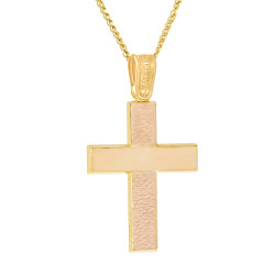 Χρυσός Ανδρικός σταυρός με αλυσίδα 14 Καρατίων