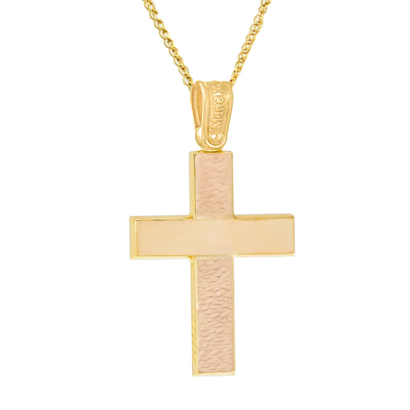 Χρυσός Ανδρικός σταυρός με αλυσίδα 14 Καρατίων