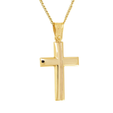 Χρυσός Ανδρικός σταυρός με αλυσίδα 14 Καρατίων
