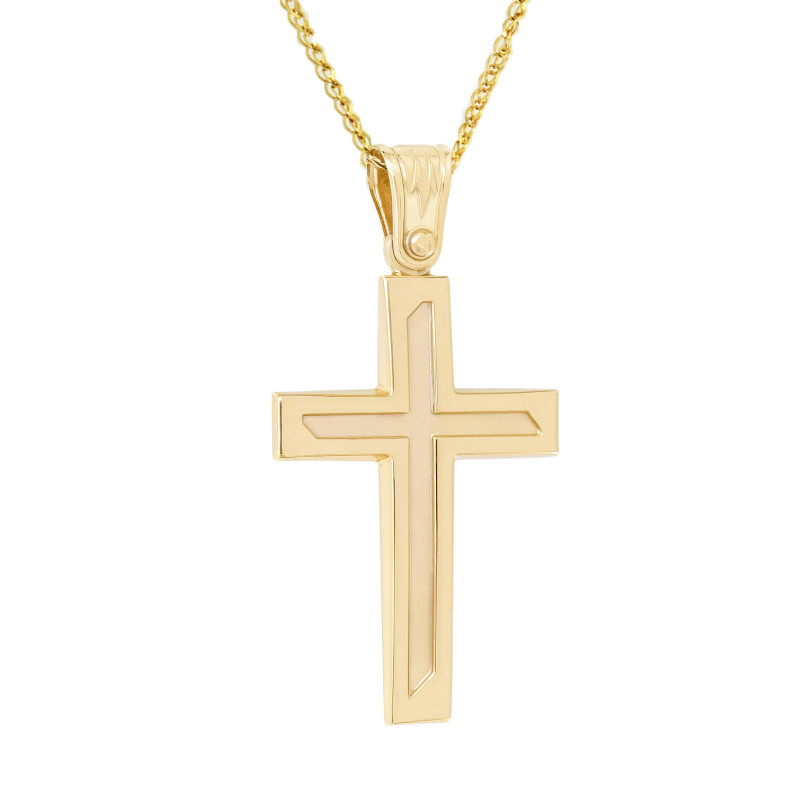 Χρυσός Ανδρικός σταυρός με αλυσίδα 14 Καρατίων