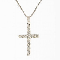 Λευκόχρυσος γυναικείος σταυρός με αλυσίδα 14 Καρατίων