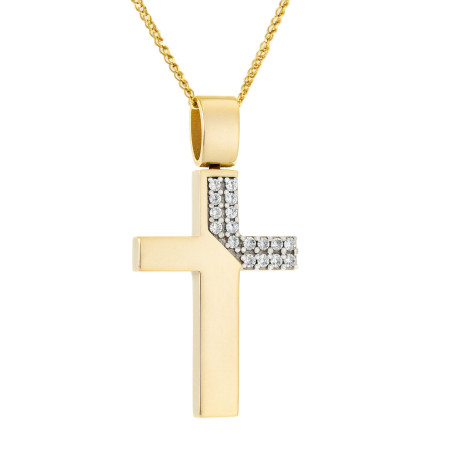 Χρυσός γυναικείος σταυρός με αλυσίδα 14 Καρατίων