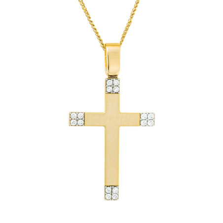 Χρυσός γυναικείος σταυρός με αλυσίδα 14 Καρατίων