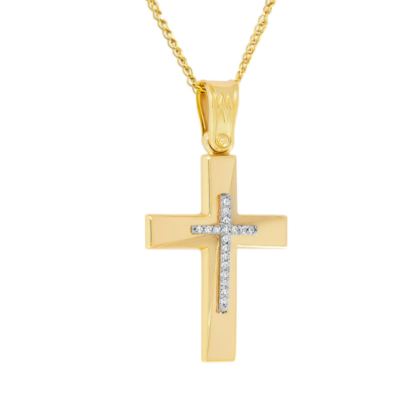 Χρυσός γυναικείος σταυρός με αλυσίδα 14 Καρατίων