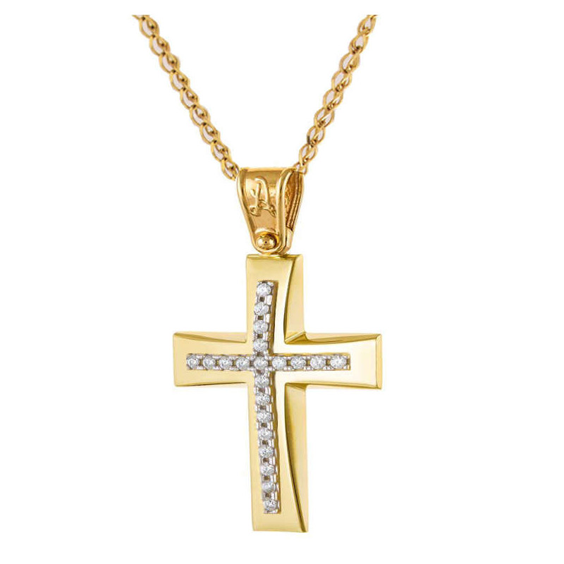 Χρυσός γυναικείος σταυρός με αλυσίδα 14 Καρατίων