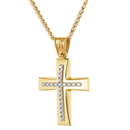 Χρυσός γυναικείος σταυρός με αλυσίδα 14 Καρατίων