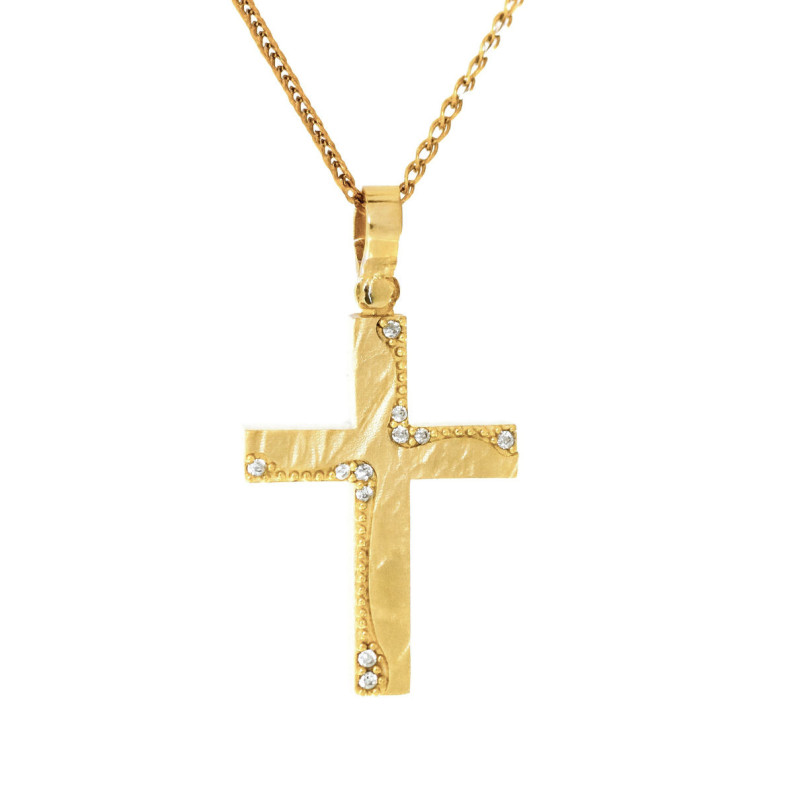 Χρυσός γυναικείος σταυρός με αλυσίδα 14 Καρατίων