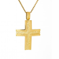 Χρυσός ανδρικός σταυρός με αλυσίδα 14 Καρατίων