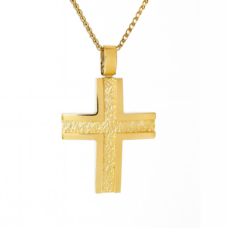Χρυσός ανδρικός σταυρός με αλυσίδα 14 Καρατίων
