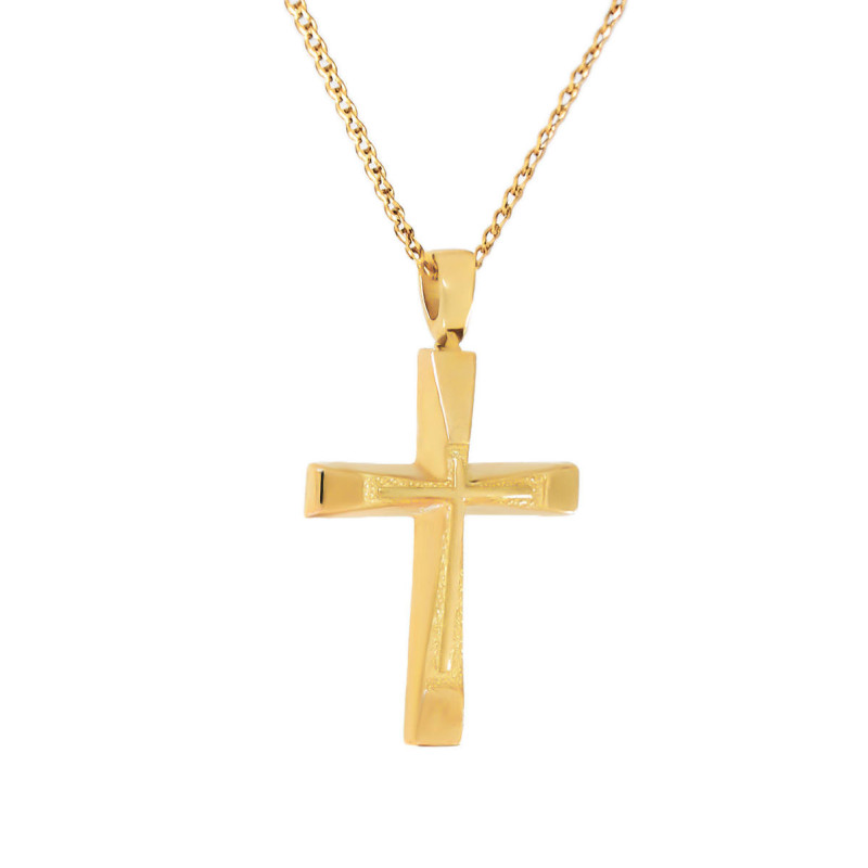 Χρυσός ανδρικός σταυρός με αλυσίδα 14 Καρατίων