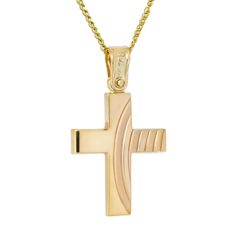 Χρυσός ανδρικός σταυρός με αλυσίδα 14 Καρατίων