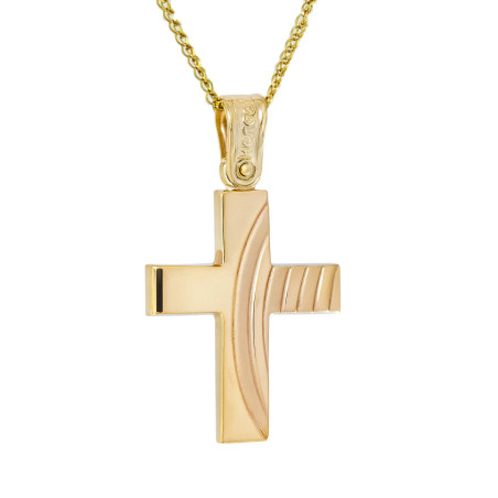 Χρυσός ανδρικός σταυρός με αλυσίδα 14 Καρατίων