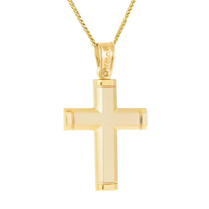 Χρυσός ανδρικός σταυρός με αλυσίδα 14 Καρατίων