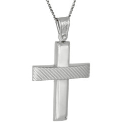 Λευκόχρυσος ανδρικός σταυρός με αλύσιδα 14 Καρατίων