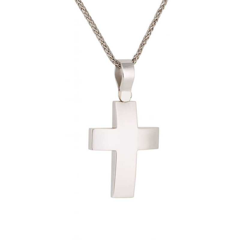 Λευκόχρυσος ανδρικός σταυρός με αλύσιδα 14 Καρατίων