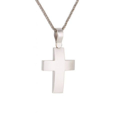 Λευκόχρυσος ανδρικός σταυρός με αλύσιδα 14 Καρατίων