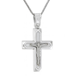 Λευκόχρυσος ανδρικός σταυρός με αλύσιδα 14 Καρατίων