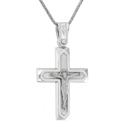 Λευκόχρυσος ανδρικός σταυρός με αλύσιδα 14 Καρατίων