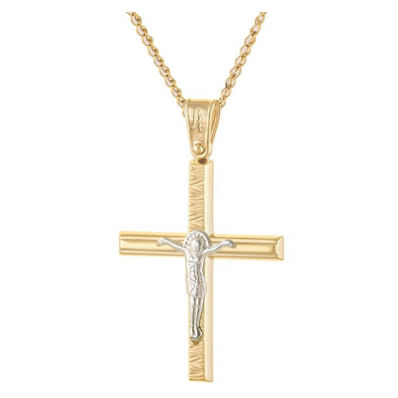 Χρυσός Ανδρικός σταυρός με αλυσίδα 14 Καρατίων