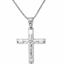 Λευκόχρυσος ανδρικός σταυρός με αλύσιδα 14 Καρατίων