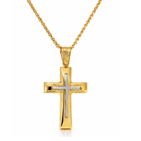 Χρυσός Ανδρικός σταυρός με αλυσίδα 14 Καρατίων