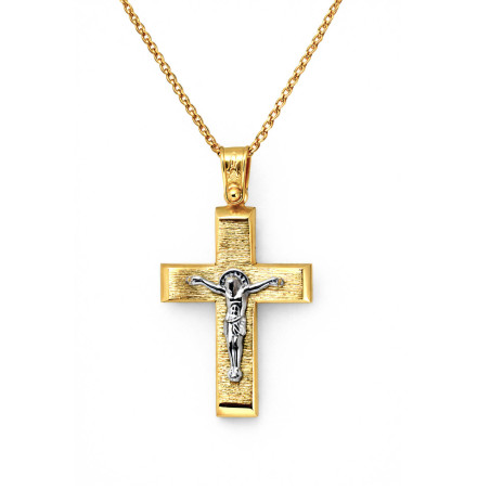 Χρυσός Ανδρικός σταυρός με αλυσίδα 14 Καρατίων