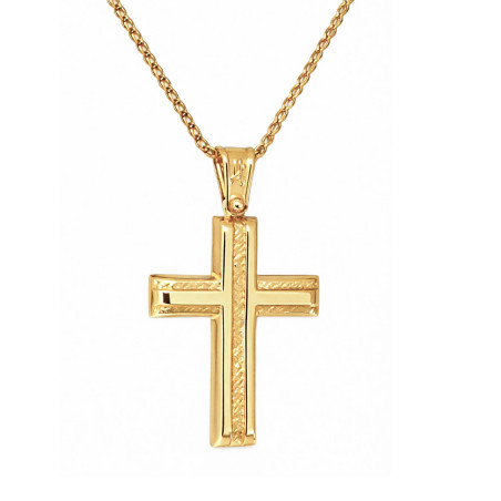 Χρυσός ανδρικός  σταυρός με αλυσίδα 14 Καρατίων