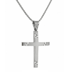 Λευκόχρυσος γυναικείος Σταυρός Με Αλυσίδα 14 Καρατίων