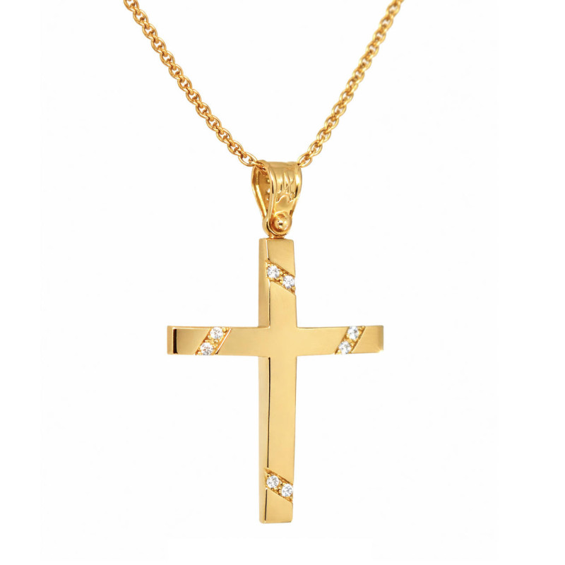 Χρυσός γυναικείος σταυρός με αλυσίδα 14 Καρατίων