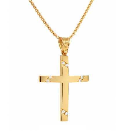 Χρυσός γυναικείος σταυρός με αλυσίδα 14 Καρατίων