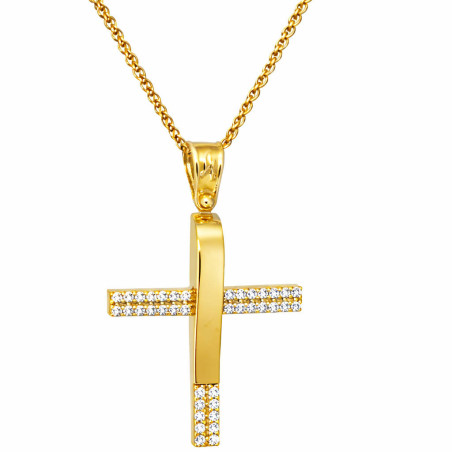 Χρυσός γυναικείος σταυρός με αλυσίδα 14 Καρατίων