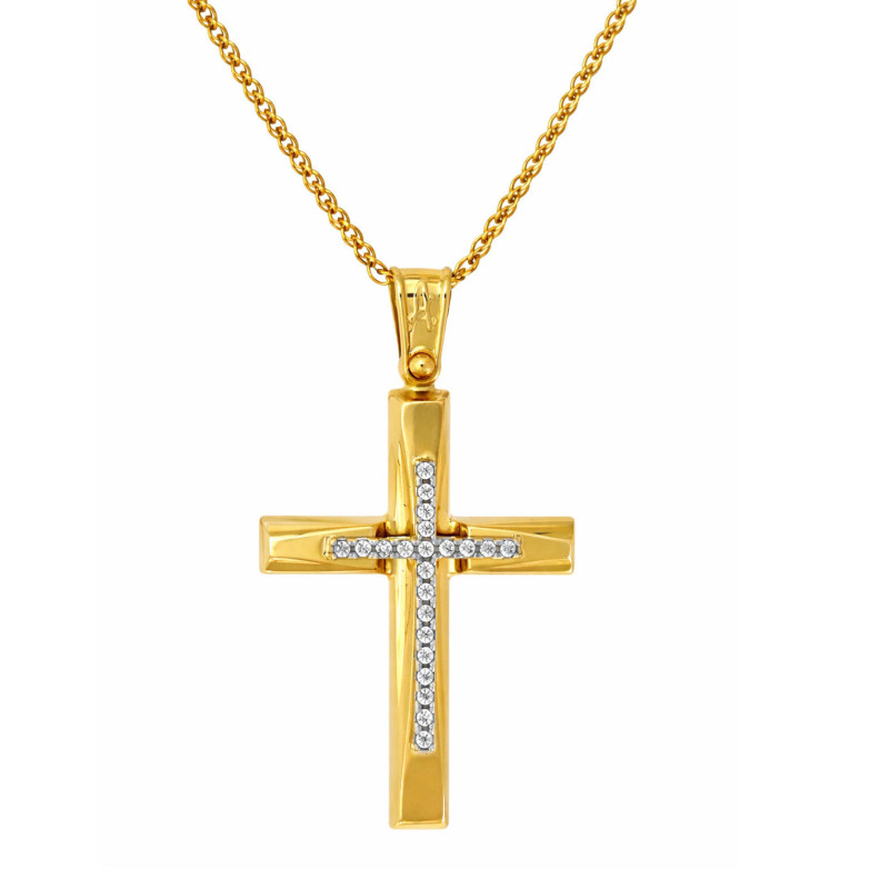Χρυσός γυναικείος σταυρός με αλυσίδα 14 Καρατίων
