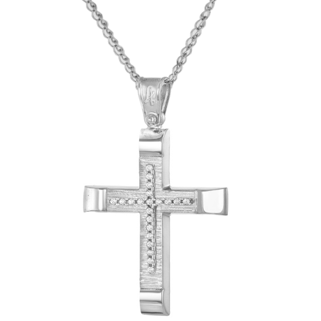 Λευκόχρυσος γυναικείος Σταυρός Με Αλυσίδα 9 Καρατίων
