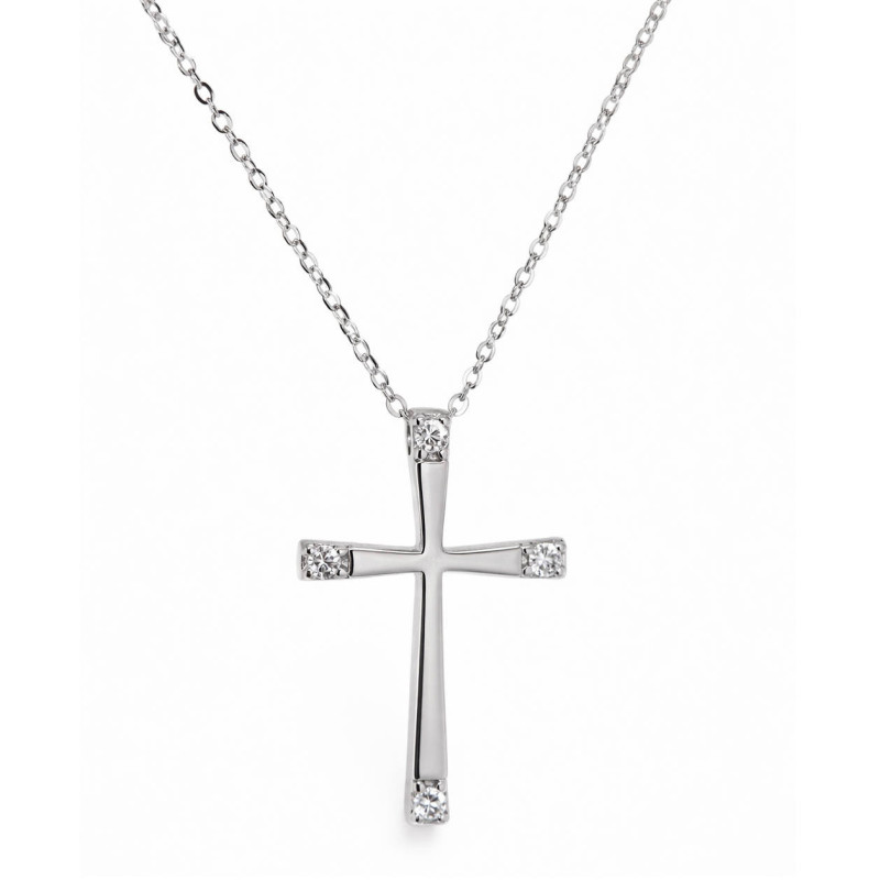 Λευκόχρυσος γυναικείος Σταυρός Με Αλυσίδα 9 Καρατίων