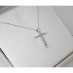 Λευκόχρυσος γυναικείος Σταυρός Με Αλυσίδα 9 Καρατίων