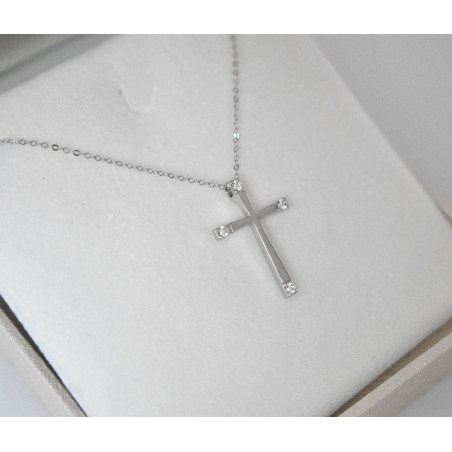 Λευκόχρυσος γυναικείος Σταυρός Με Αλυσίδα 9 Καρατίων