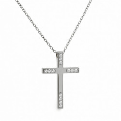 Λευκόχρυσος γυναικείος Σταυρός Με Αλυσίδα 9 Καρατίων