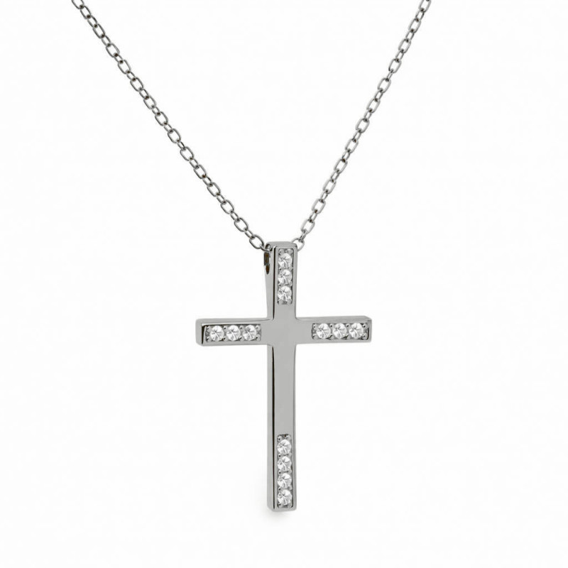 Λευκόχρυσος γυναικείος Σταυρός Με Αλυσίδα 9 Καρατίων