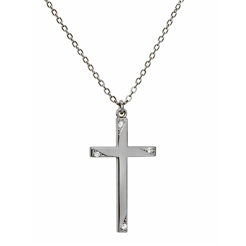 Λευκόχρυσος γυναικείος Σταυρός Με Αλυσίδα 9 Καρατίων