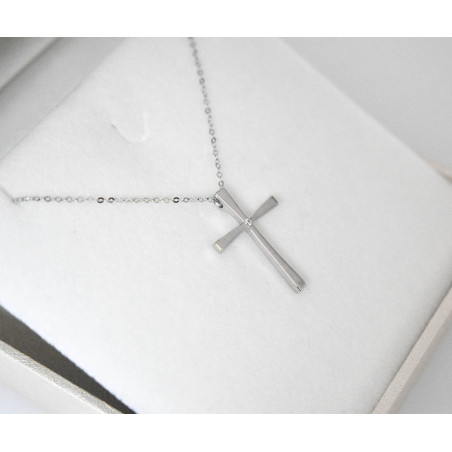 Λευκόχρυσος γυναικείος Σταυρός Με Αλυσίδα 9 Καρατίων