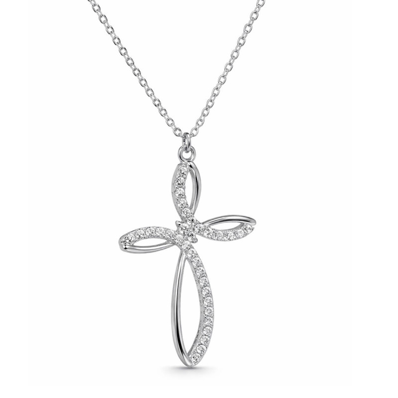 Λευκόχρυσος γυναικείος Σταυρός Με Αλυσίδα 9 Καρατίων